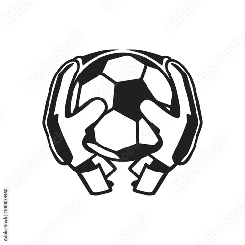 Goalkeeper gloves with the ball. Football soccer sign or logotype in a simple style..