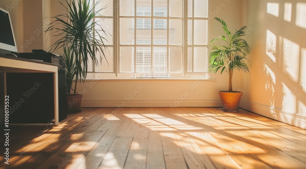 A white wall with natural wood flooring in an office room, creating a clean and modern aesthetic. The floor is made of light wooden planks that add warmth to the space. A white wall with natural wood flooring in an office room, creating a clean and modern aesthetic. The floor is made of light wooden planks that add warmth to the space.