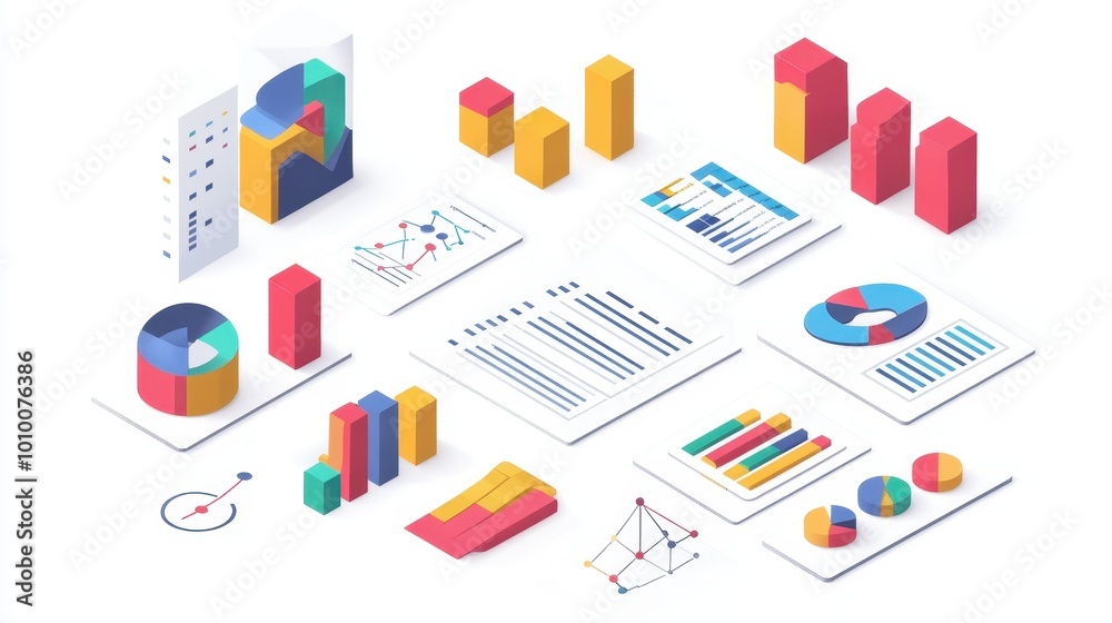 Colorful Isometric Data Visualization and Business Analytics Elements Colorful Isometric Data Visualization and Business Analytics Elements