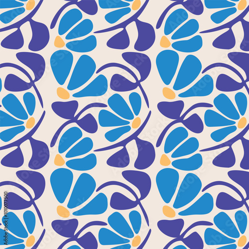pattern with an abstract flowers in matisse style. retro hand drawn illustration. groovy colors