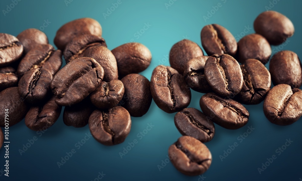 Fototapeta premium Roasted aroma coffee beans flying on background