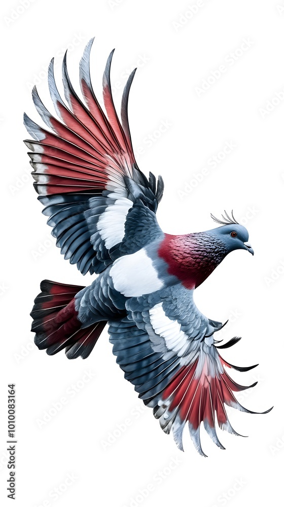Obraz premium Victoria Crowned Pigeon Bird Flying on White Background, Photo Realistic, Wallpaper, Cover and Screen for Smartphone, PC, Laptop, 9:16 and 16:9 Format