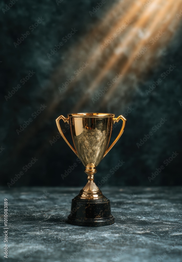 golden trophy on dark background