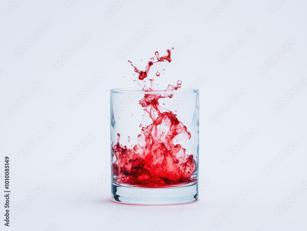 Splashing red liquid in glass Splashing red liquid in glass