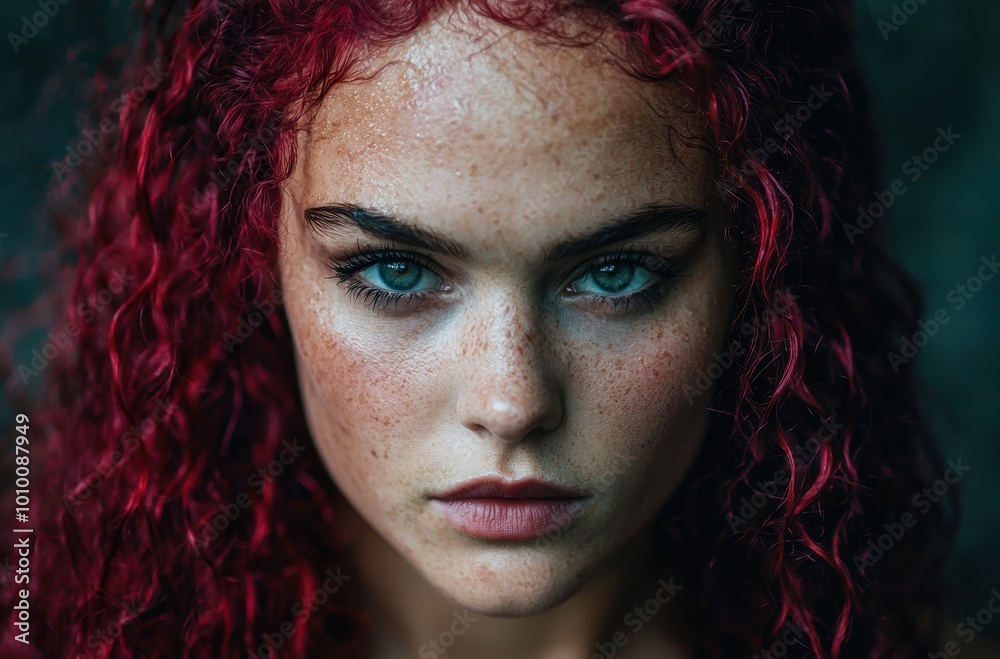 Striking portrait of a woman with vibrant red curly hair Striking portrait of a woman with vibrant red curly hair