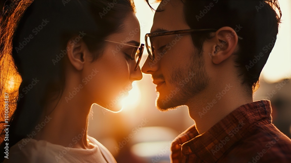 Romantic Couple in Love, Sunset Portrait Romantic Couple in Love, Sunset Portrait
