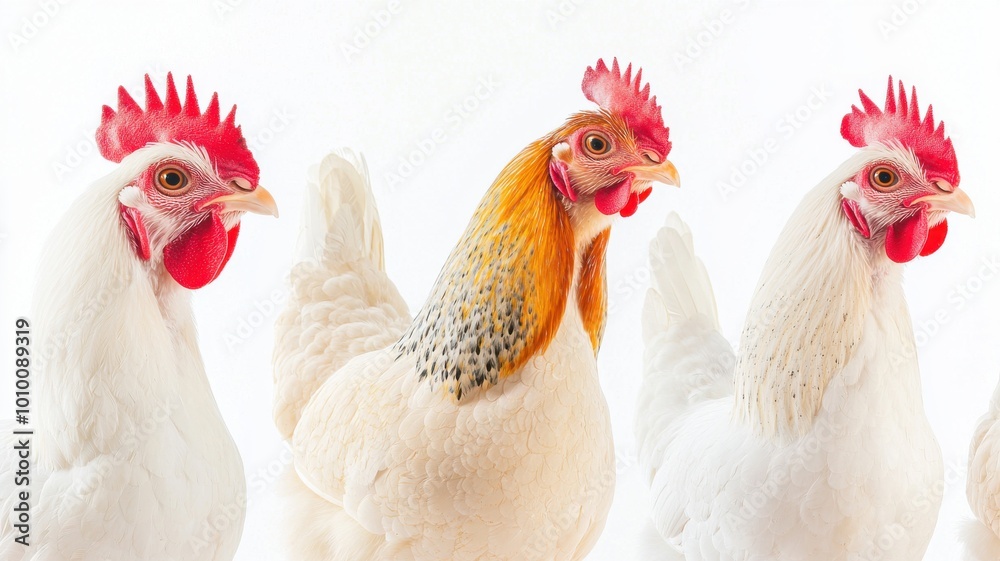 Fototapeta premium Closeup of White Chickens in Portrait Style
