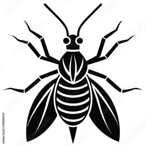 Aphids, greenflies, blackfly, aphis, plant-louse, insects, pests (vector, black contour, white background, isolated, silhouette)