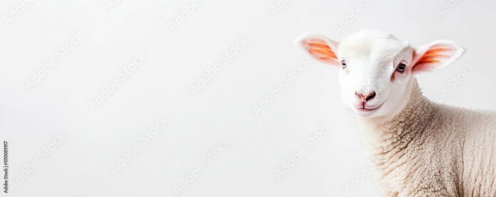Fototapeta premium Playful White Lamb Isolated on a Clean Background