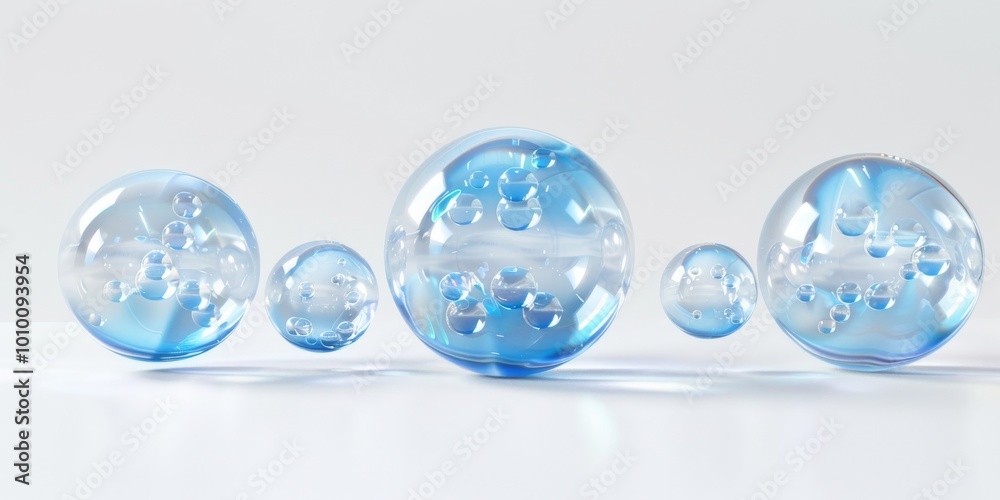Five random bubbles of different sizes Carbon Blue atmosphere,,dribbble style,c4d, White background Five random bubbles of different sizes Carbon Blue atmosphere,,dribbble style,c4d, White background