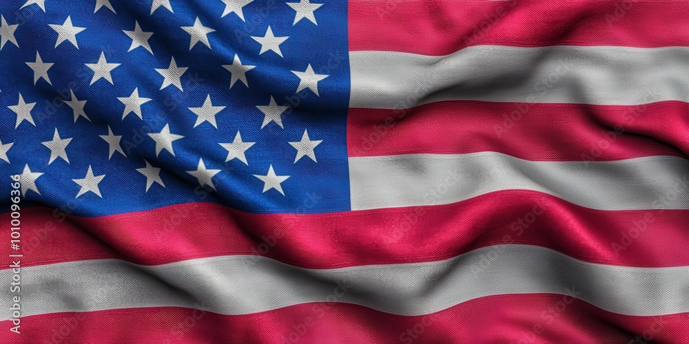 Fototapeta premium Waving American Flag with Red White and Blue Stripes Patriotic Symbol