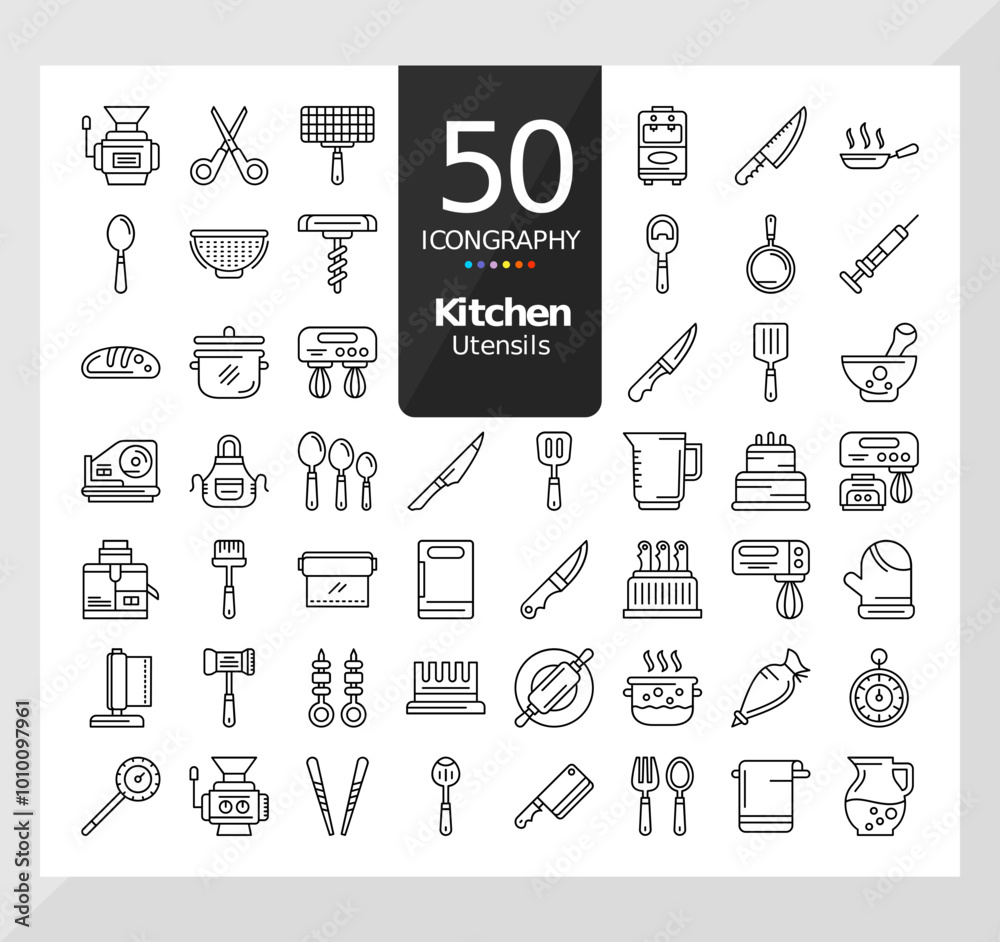 50 Icons Pack of Kitchen Utensils Linear Set 50 Icons Pack of Kitchen Utensils Linear Set
