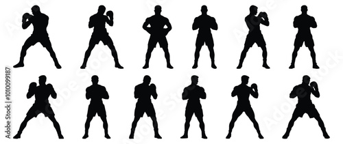 Boxing silhouettes set, sport pack of vector silhouette design, isolated background.