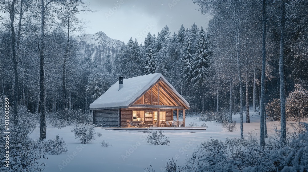 Cozy Cabin in the Snow-Covered Winter Wonderland