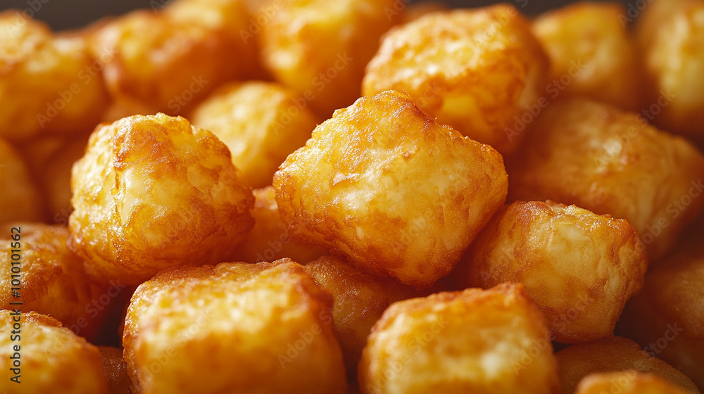 Golden Crispy Tater Tots: Close-up of Delicious Fried Potato Nuggets Golden Crispy Tater Tots: Close-up of Delicious Fried Potato Nuggets