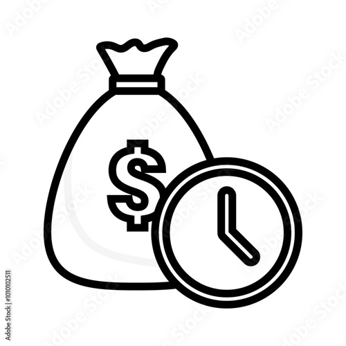 Money and time icon. Dollar sign and clock. Wealth and time concept. Vector image.