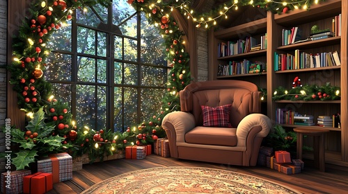 A fireplace  bookshelf  and Christmas decorations fill a living room with warmth  making it the heart of holiday cheer.
