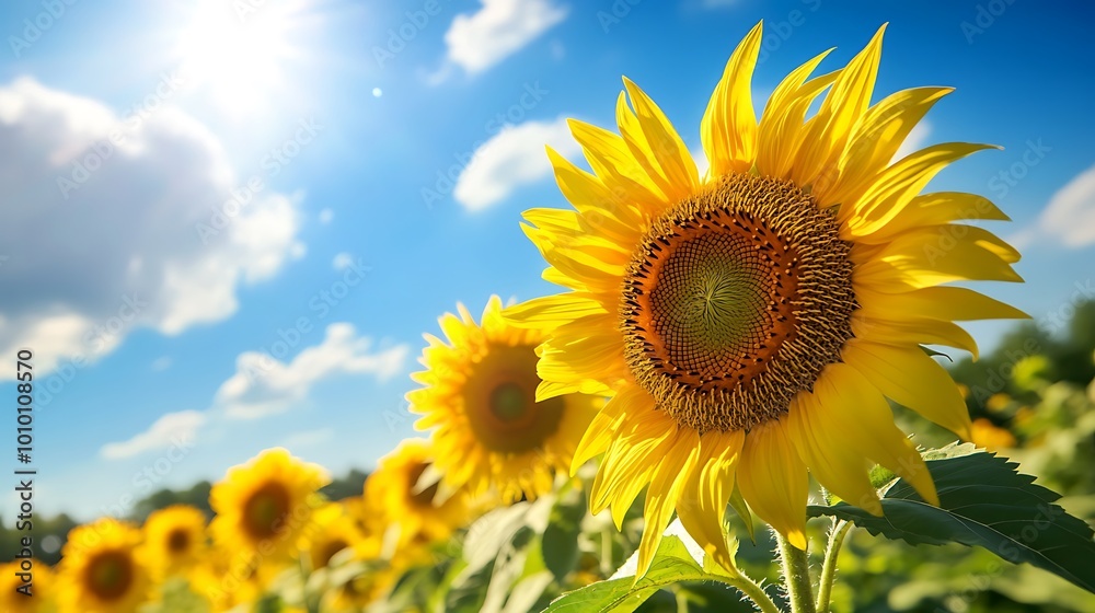 Sunflowers in a Field Against a Blue Sky Sunflowers in a Field Against a Blue Sky