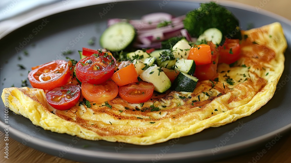 Omelet with Tomato, Cucumber, Zucchini, and Onion Salad Omelet with Tomato, Cucumber, Zucchini, and Onion Salad