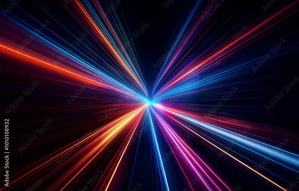 Abstract light streaks converging towards a central point. Abstract light streaks converging towards a central point.