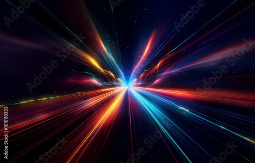 Abstract light streaks in a dark background  appearing as a tunnel or corridor.