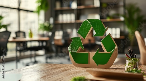 Sustainable Office Environment with Recycling Symbol