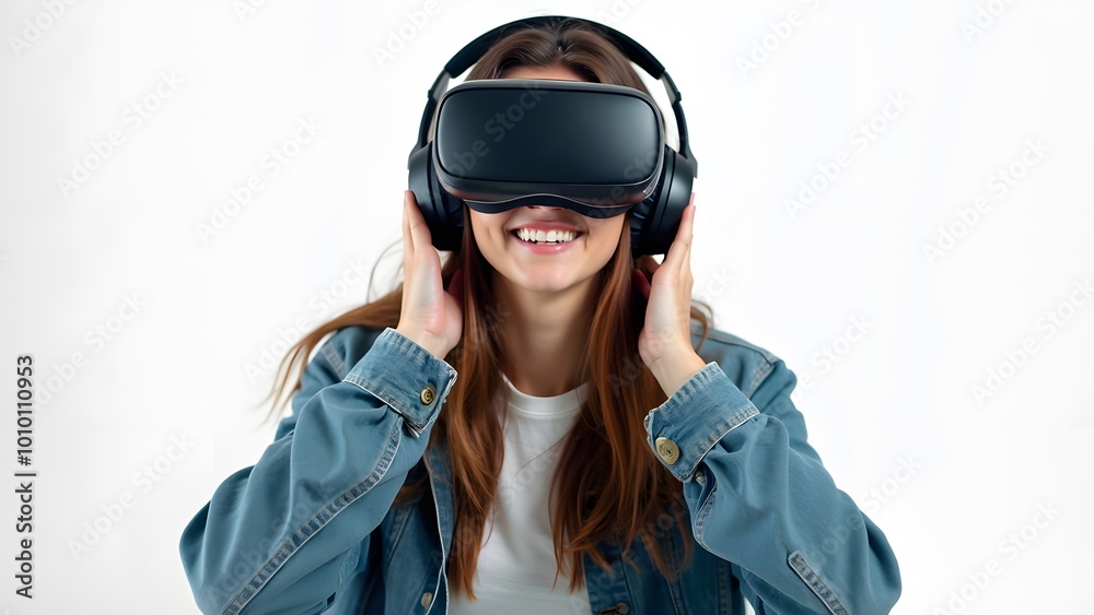 Young Woman Enjoying Virtual Reality Gaming with Headset and Controller
Young Woman Enjoying Virtual Reality Gaming with Headset and Controller