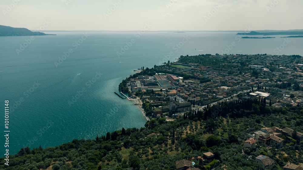 Beautiful aerial view of Lake Garda in Italy during a beautiful summer day. Beautiful aerial view of Lake Garda in Italy during a beautiful summer day.
