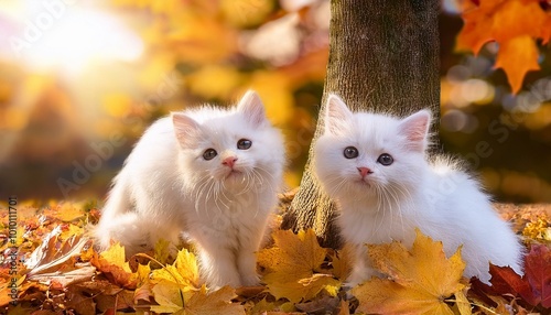 동물 사진, 두 마리의 귀여운 흰색 슈퍼 미니 고양이, Animal photo, two cute white super mini cats