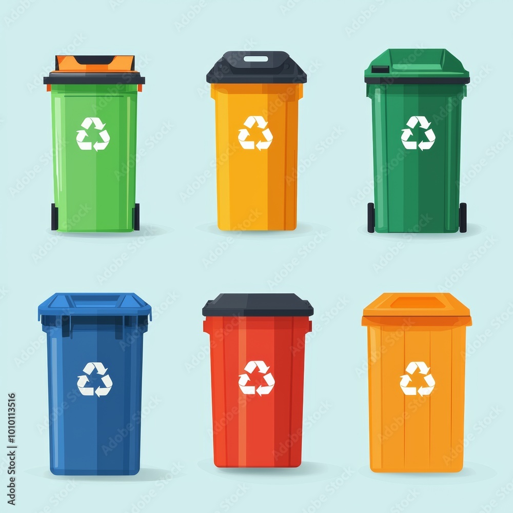 Colorful Household Recycling Bin Icons Colorful Household Recycling Bin Icons
