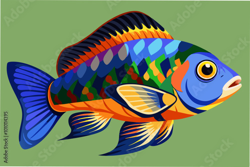  colorful fish chiclid vector illustration photo