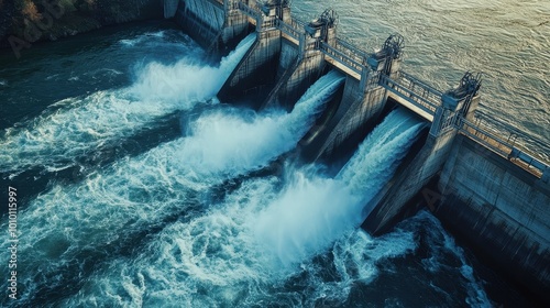 Powerful Hydroelectric Dam Releasing Water into a Rushing River