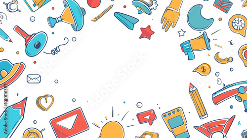 Social networking theme frame vector doodle art.s