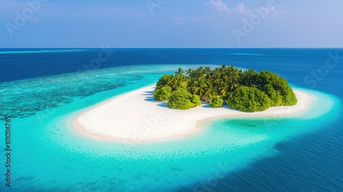 A beautiful island with a blue ocean in the background