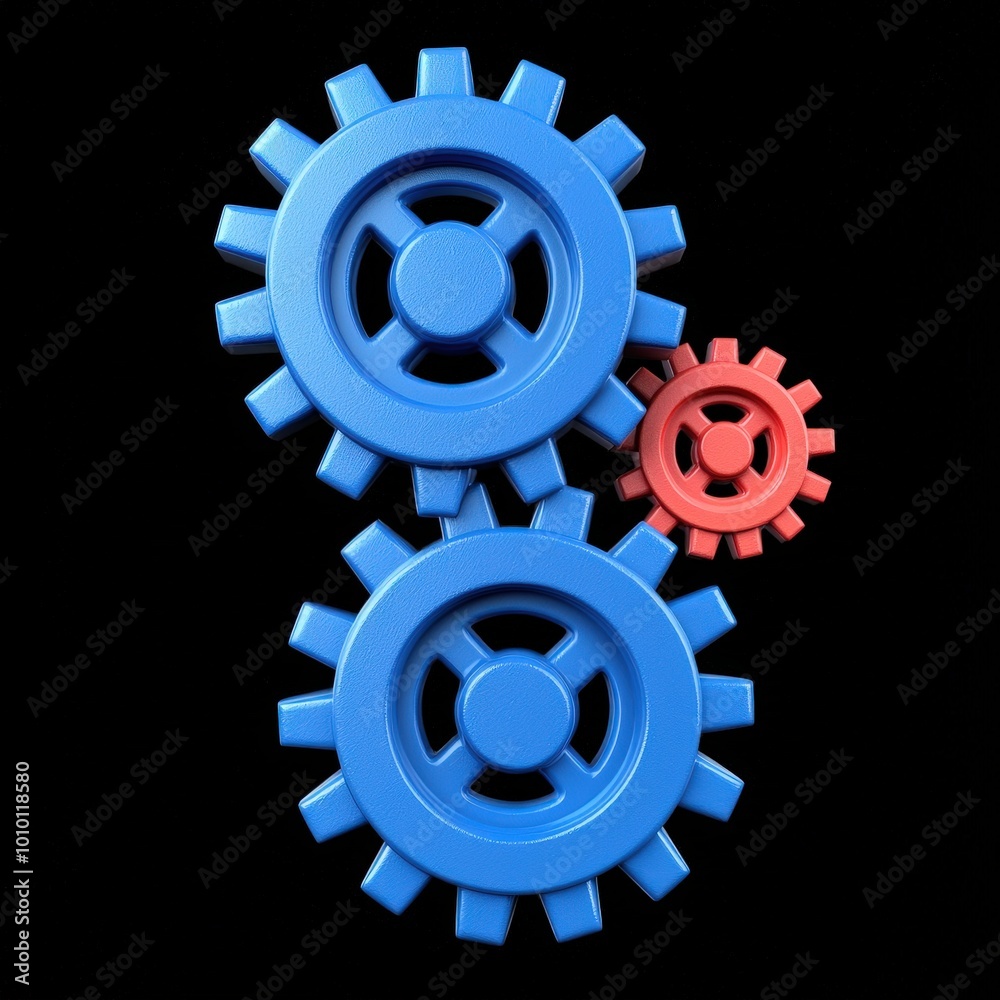 3D Rendered Blue and Red Gears Interlocking Mechanism Teamwork Industry 3D Rendered Blue and Red Gears Interlocking Mechanism Teamwork Industry