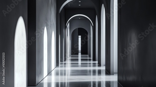 Architectural Corridor with Arched Entrance