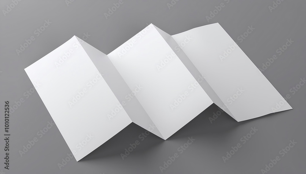 A clean, white, tri-fold paper displayed on a gray surface, ideal for brochures or presentations. A clean, white, tri-fold paper displayed on a gray surface, ideal for brochures or presentations.