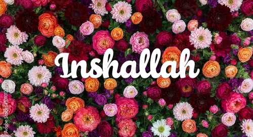 inshallah word lettering on flowers background photo