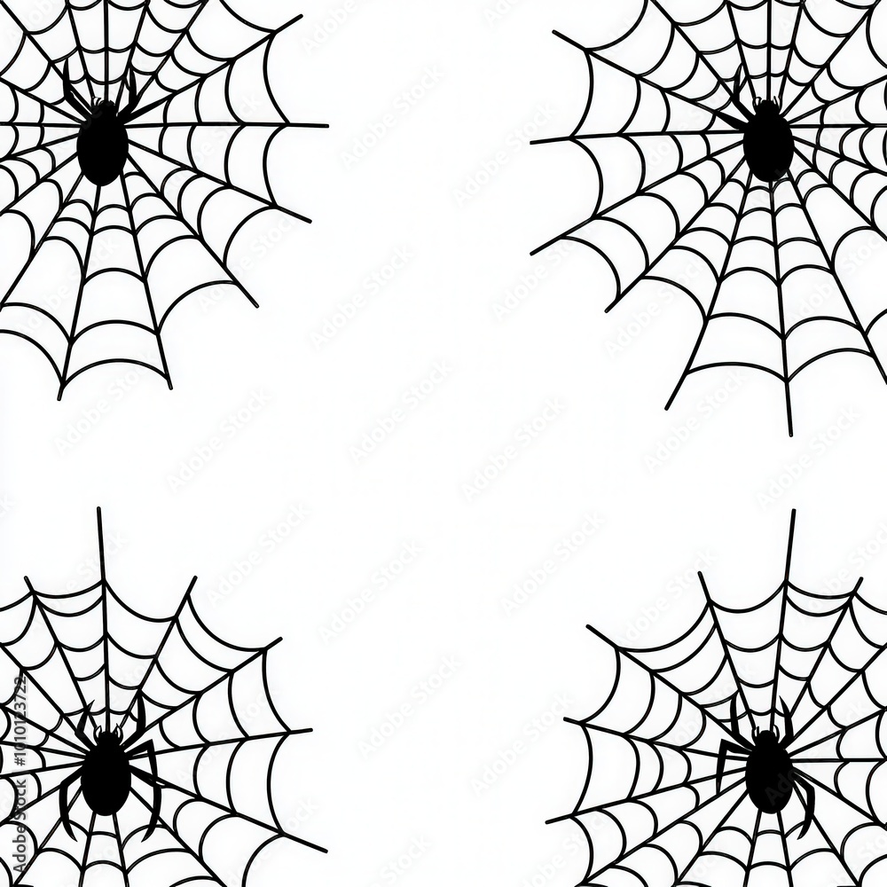 Fototapeta premium Black Spider Webs Corner Frame Design Halloween Decor Illustration
