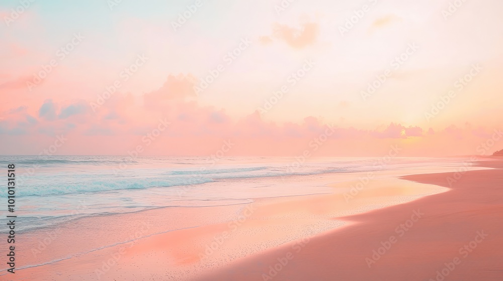 Serene Sunset Over Tranquil Beach with Soft Waves Serene Sunset Over Tranquil Beach with Soft Waves