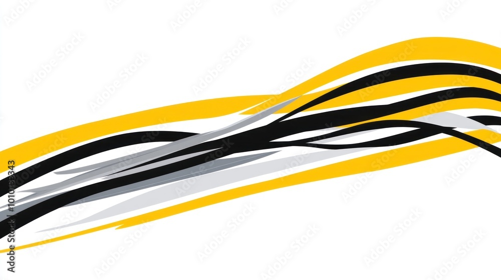 Abstract design featuring dynamic black, white, and yellow lines conveying movement. Abstract design featuring dynamic black, white, and yellow lines conveying movement.