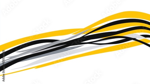 Abstract design featuring dynamic black, white, and yellow lines conveying movement. photo