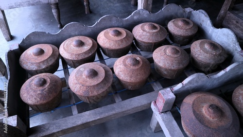 Gamelan, set of Indonesian traditional musical ensemble whose instruments are crafted from wood, bamboo, and metals such as bronze and brass. photo