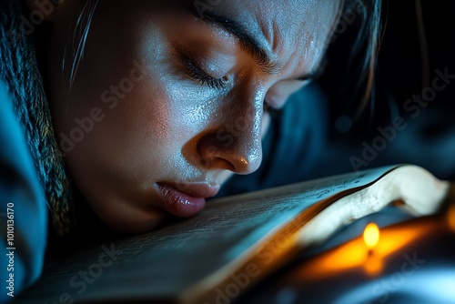 A person closing a book, with a blank look of regret on their face, symbolizing lessons unlearned from yesterdayâ€™s failures photo