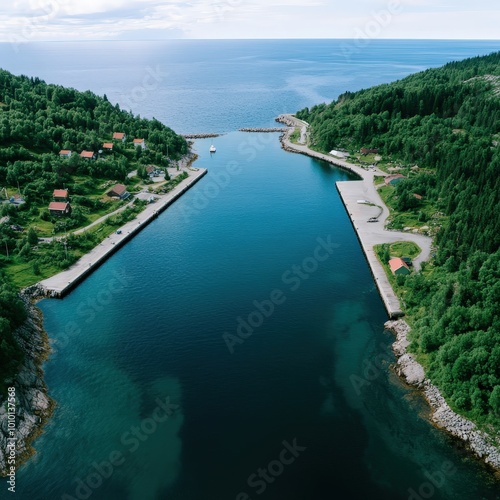 Aerial View of a Picturesque Harbor in Sweden