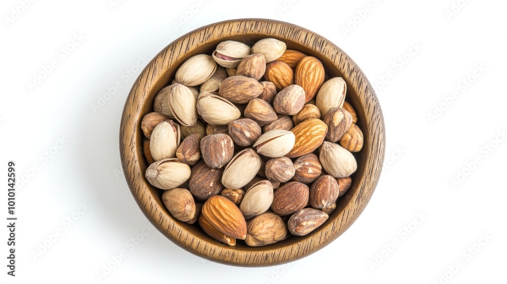 A wooden bowl filled with a variety of nuts, showcasing different shapes and colors. A wooden bowl filled with a variety of nuts, showcasing different shapes and colors.