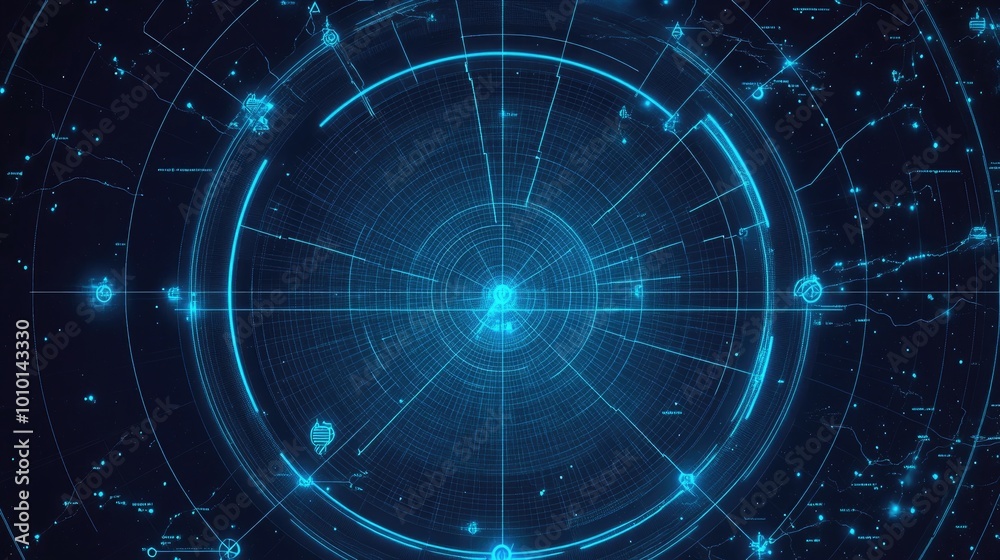 Futuristic Digital Radar Display with Blue Elements Futuristic Digital Radar Display with Blue Elements