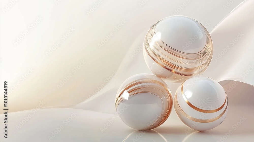 Merry Christmas and Happy New Year background. Realistic 3D design. Abstract Christmas glass transparent decorative white balls with swirling gold patterns. New Year's holiday objects. Merry Christmas and Happy New Year background. Realistic 3D design. Abstract Christmas glass transparent decorative white balls with swirling gold patterns. New Year's holiday objects.