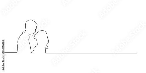 continuous line silhouette of a man and woman kissing.silhouette of a romantic couple drawn in one simple line.minimalist line vector kissing
