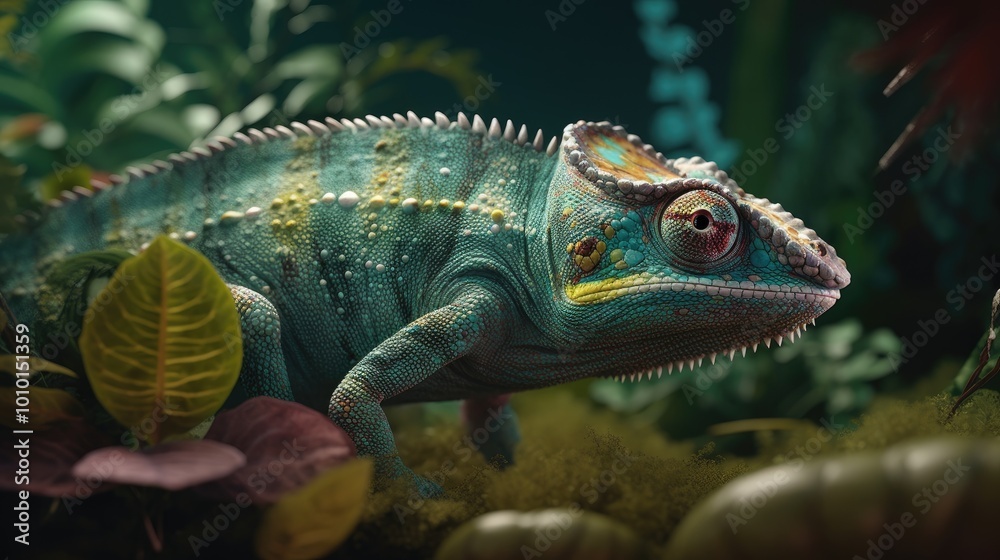 A Close-Up View of a Chameleon in its Natural Habitat A Close-Up View of a Chameleon in its Natural Habitat